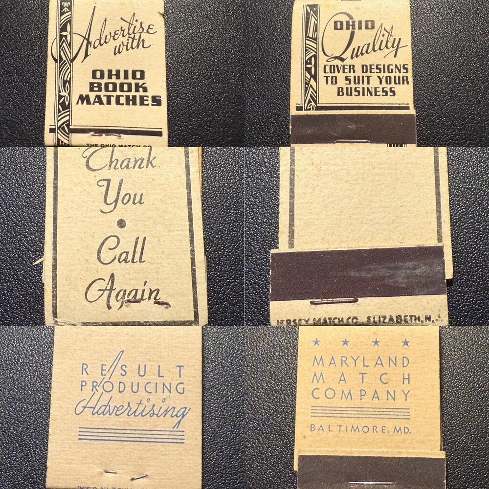 Ohio Maryland & Jersey Match Co. Vintage 1940s 3 Advertising Matchbooks, Unused